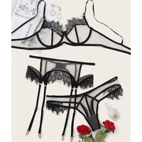 Offre Spéciale en gros noir Transparent sous-vêtements érotiques femmes Lingerie Sexy avec porte-jarretelles ensemble