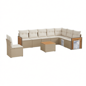 Modular Beige PE Rattan Garden <b>Sofa</b> <b>Set</b> Outdoor Furniture Contemporary Design High-Density Foam Cushions - Product Image 1