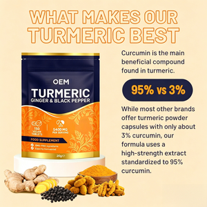 Tabletas de Cúrcuma, Jengibre y Pimienta Negra OEM ODM, Certificadas GMP y Halal, 5400mg, 150 Unidades, Suplemento Alimenticio Vegano - Product Image 3