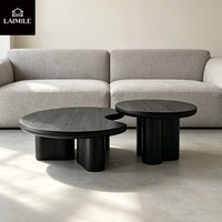 Ensemble de 2 tables basses gigognes modernes en placage de bois noir, tables d'appoint rondes irrégulières, table centrale de luxe pour salon, mobilier de maison