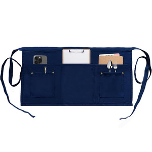 Delantal Unisex de Polialgodón <span class=keywords><strong>Azul</strong></span> de Media Longitud, Resistente al Desgaste, con 5 Bolsillos Integrados, Uniforme de Trabajo para Camareros y Camareras de Restaurante - Product Image 4