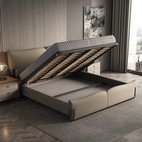 Lit Double King Size de Luxe en Cuir Véritable Style Italien Moderne, Rembourré, pour Chambre Principale et Mobilier de Villa