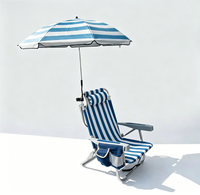 Chaise de plage pliante à rayures bleues et blanches avec parasol amovible et dossier réglable pour l'extérieur