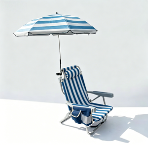 Sedia da Spiaggia Pieghevole a Righe Blu e Bianche <span class=keywords><strong>con</strong></span> Ombrellone Staccabile e Schienale Regolabile, Sedia Lounge da Esterno - Product Image 3