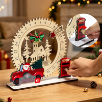 Hölzerner Weihnachts-Adventskalender mit Zahnrad-Design, Santa-Truck-Ornament, Weihnachtsdekoration für den Schreibtisch und Zuhause