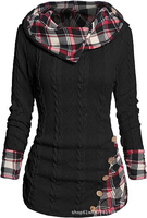 Sweat à capuche tricoté pour femme, design ethnique personnalisé, avec doublure à carreaux, motif torsadé, poignets et ourlet contrastants à carreaux