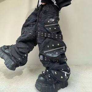 DiZNEW özel Hip Hop sokak giyim Baggy tasarımcı etiket Flare Boot-cut kot erkekler için erkek düz bacak kot - Product Image 3