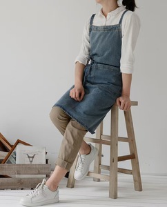 Đầu Bếp Đồng Phục Nhà Hàng Bồi Bàn Tạp Dề Cotton Denim Màu Xanh Unisex Crossback Tạp Dề - Product Image 5