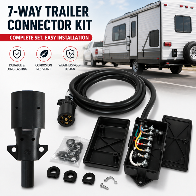 Factory Direct Heavy Duty 7 Way Inline Trailer Plug Cord With 7 Gang Junction Box for RV Truck Towing