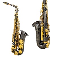 Saxophone alto de bonne qualité en Mi bémol, finition nickel noir laqué or, clés en nacre, instrument EB avec gravure, Saxophone en laiton