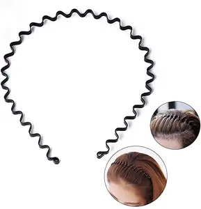 DS051 Black Unisex Slicked Back Elastic Headband Men Women Non Slip Sports Headwear Accessories Metal Spring Wavy Hair Hoop