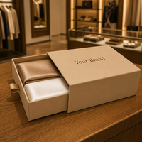 Boîte cadeau rigide marron de luxe personnalisée et écologique pour foulards, avec ruban de tirage et estampage doré, pour collections de vêtements de détail