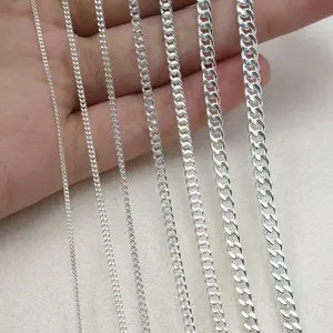 A1220 Fashion 925 Sterling Silver Cuban Link Chain For Women Making Anti Tarnish Bracelet Necklace jewelry diy