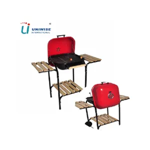 3-5 People Vertical Hamburger Charcoal Smoker BBQ Grills With Two Side Tables For Kitchen Cooking