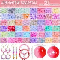 1700 pièces de perles en verre de 8 mm, 48 couleurs, jolies perles en verre scintillantes, kits de fabrication de bijoux DIY, bracelets pour adultes et enfants, jouets de fabrication de bijoux