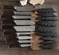Ensemble de couteaux de chef professionnels en acier inoxydable à motif Damas laser, 8 pièces, manches en résine, aiguiseur manuel, 8 pouces, pour cuisine