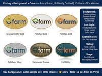 Maßgefertigte Ovale Glitzer-Sand-Gold Emaille Anstecknadel, Grün-Blaues E-Farm Logo Agri-Tech Unternehmens-Souvenir Metall-Abzeichen