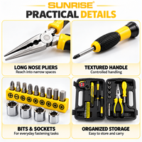 Kit d'outils à main pour la maison SUNRISE 21 pièces avec pinces, tournevis, embouts, douilles, couteau utilitaire, mètre ruban et étui pour les réparations domestiques