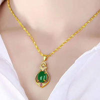 Pendentif en cuivre plaqué or antique avec jade pour femme, bijou porte-bonheur, collier pendentif goutte d'eau de haute qualité