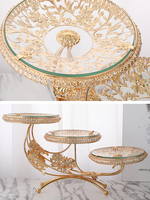 Nouvelle lumière luxe or argent créatif étagère alimentaire maison hôtel fruits secs 3 assiettes servant cristal verre plateau alimentaire