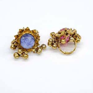 Bague en or plaqué or avec pierre ovale et motif floral, style cachemire, pour femme, bijou cadeau - Product Image 1