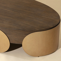 Table basse en bois massif de qualité supérieure avec plateau ovale en bois foncé et support circulaire en laiton pour salon Décoration moderne de luxe