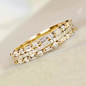 Fashion <b>Rings</b> Three Layer <b>Thin</b> Circle Pave Setting Diamond Women's Party Jewelry White Gold Gold Rose Gold - Product Image 1