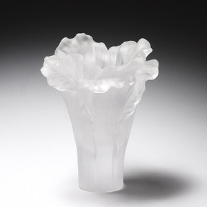Vase en verre artistique Pâte de Verre bleu à bord ondulé, fait main, décoration élégante pour la maison, arrangement floral de bureau, ornement - Product Image 4