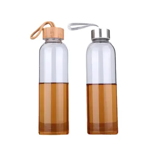 Botella de agua de vidrio de borosilicato con alta logotipo personalizado impreso, con tapa de bambú de acero