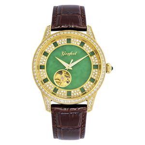 Reloj de Lujo para Pareja con Esfera Verde, Bisel de Diamantes, Mecanismo Automático y Correa de Cuero - Product Image 2