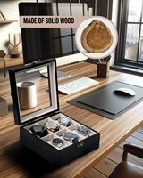 Boîte à montres en bois pour hommes et femmes avec couvercle en verre, boîte de rangement pour montres en bois avec 6 emplacements, organisateur de montres