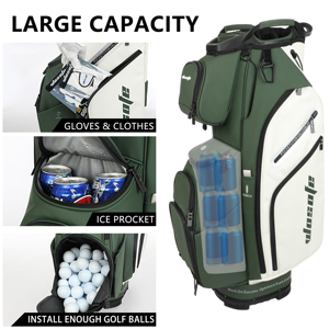 <span class=keywords><strong>Sac</strong></span> <span class=keywords><strong>de</strong></span> <span class=keywords><strong>golf</strong></span> professionnel en cuir PU vert 14 compartiments, léger, portable, <span class=keywords><strong>imperméable</strong></span>, pour hommes et femmes, avec logo personnalisé, vente en gros d'usine, OEM - Product Image 6