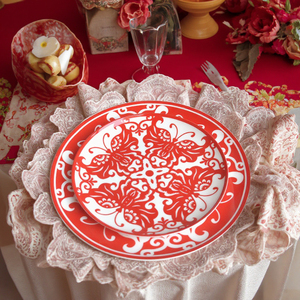 Service d'assiettes personnalisables en porcelaine fine à motif floral rouge, 4 pièces, compatibles lave-vaisselle, style chinois, pour mariage, restaurant, maison - Product Image 4