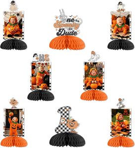 Decorazioni per il Primo Compleanno 'One Spooky Dude', 8 Pezzi di Centrotavola a Nido d'Ape, Decorazioni per <span class=keywords><strong>Halloween</strong></span> e Primo Compleanno, Topper per Tavolo 'Little Boo' - Product Image 1