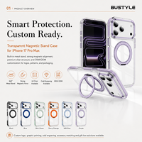 Coque de téléphone antichoc transparente en TPU et PC avec anneau métallique rotatif à 360° et support magnétique, personnalisable avec logo OEM pour iPhone 18 17 Pro Max