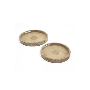 Round Mango <b>Wood</b> Serving Tray 18 In <b>Rustic</b> Brown Design For Stylish Entertaining - Product Image 2