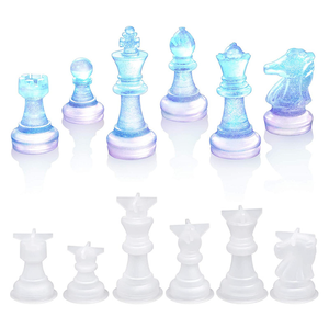 Chess Set with Checkers Board Silicone <b>Resin</b> <b>Mold</b> 16 Pieces Full Size 3D Silicone Chess Crystal Epoxy Casting <b>Molds</b> - Product Image 3