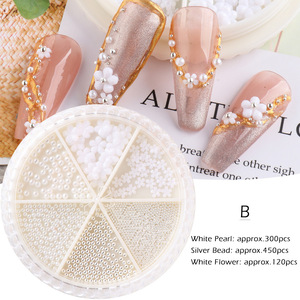 Cuentas Metálicas Doradas, Plateadas y Oro Rosa y Pequeñas Flores Blancas <span class=keywords><strong>de</strong></span> Plástico Duro para Decoración <span class=keywords><strong>de</strong></span> <span class=keywords><strong>Uñas</strong></span>, Adornos 3D Mixtos para <span class=keywords><strong>Uñas</strong></span> Acrílicas y <span class=keywords><strong>de</strong></span> Gel - Product Image 5