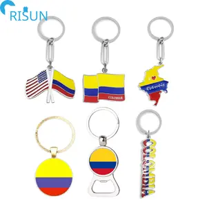 Wholesale Colombia Flag Bottle Opener Keychains Llavero Custom Logo Metal Glass Country Keychain Colombia USA Flag Keyring