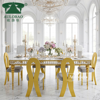 Meubles de réception de mariage haut de gamme professionnels, table à manger avec cadre fini or, ensemble de 4 chaises, style moderne
