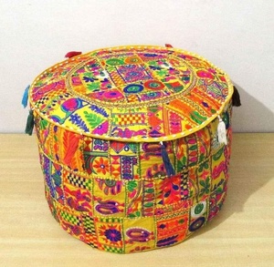 Bohemian Embroidered Handcrafted Pouf Ottoman Patchwork Cotton Floor Seat <b>Cushion</b> Tassel for Living Room Home Decor <b>Small</b> Large - Product Image 4