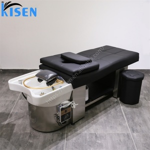 Kisen Lit de lavage capillaire professionnel pour salon, avec bac en céramique, fonction massage et thérapie aquatique pour la circulation crânienne, lit de spa pour shampoing - Product Image 4