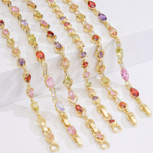 Luxury 14K Gold Plated Rainbow Cubic Zirconia Tennis <strong>Bracelet</strong> Colorful Pear Oval Marquise Cut <strong>Gemstone</strong> <strong>Bracelet</strong> for Women Gift - Product Image 2