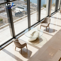 Table basse design moderne européenne durable en fibre de verre avec plateau en verre, couleur personnalisable, mobilier de maison