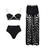 JSN 2026 Nouveau Maillot de Bain Une Pièce Tendance Personnalisé à Col en V Uni avec Pantalon Évidé pour Femmes, Maillot de Bain Sexy Dos Nu, Tenue de Plage