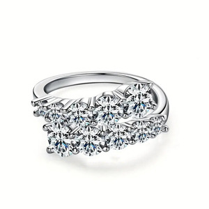 Anello aperto in stile francese con montatura rotonda a quattro griffe, elegante gioiello da donna alla moda, anello regolabile. - Product Image 5