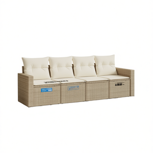 Ensemble de canapés de jardin en rotin 4 places avec rangement, mobilier d'extérieur au design contemporain, beige crème blanc - Product Image 1