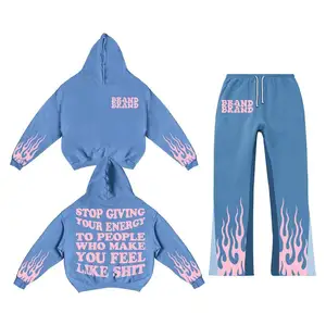 Teng Cai Clothing Men Jogging Suit Hoodie And Sweatpants Cotton Unisex 2 Pieces Set Custom Heavyweight Puff Print Men's Sets