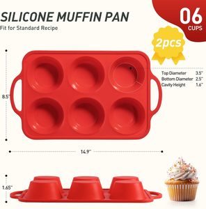 Paquete de 2 Moldes de Silicona para Muffins de 6 Tazas con Marco Reforzado de Metal, Tamaño <span class=keywords><strong>Jumbo</strong></span>, Aptos para Lavavajillas, Juego de Moldes Duraderos para Hornear - Product Image 2