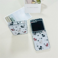 Coque de protection pour Samsung Galaxy Z Flip 7-3, motif chiot de dessin animé mignon à pois et étoiles, avec sangle perlée nacrée bordeaux et nœud